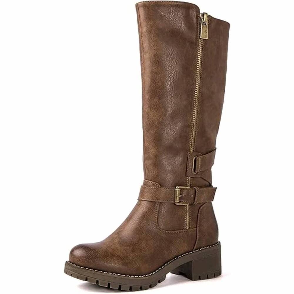 NEW GLOBALWIN women's knee high chunky low heel boots in brown